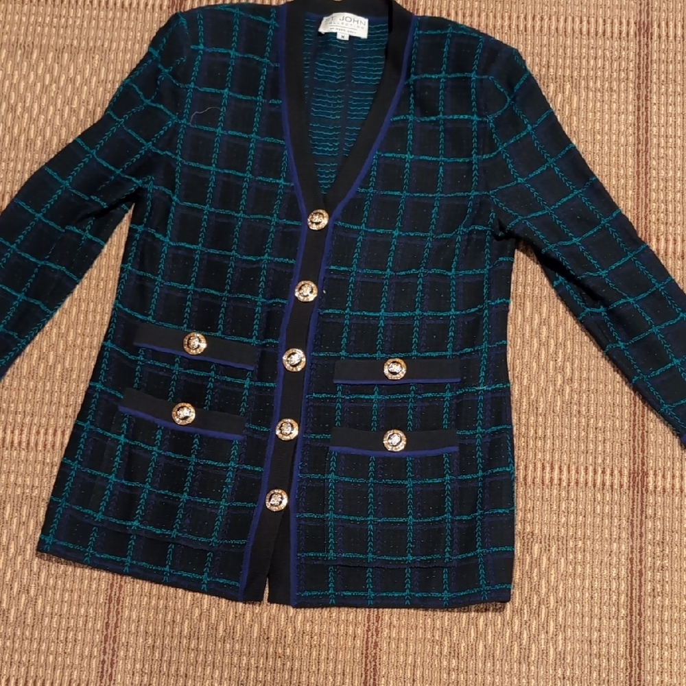 St John Black and Blue Checkered Blazer